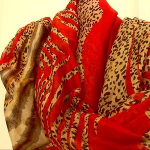 Animal print and red orange scarf